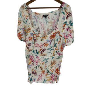 Torrid Floral White Multicolor Flutter Sleeves Blouse Womens Size 3X